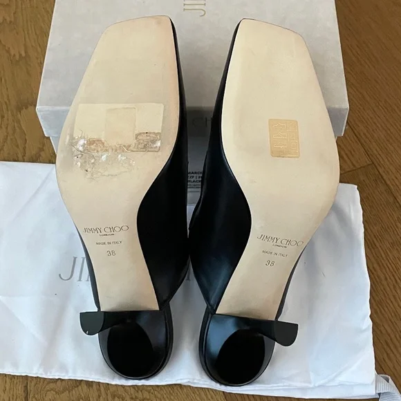 Jimmy Choo Marcel 85mm Snake Effect Leather Square-Toe Mules (Black Tan) - Picture 12 of 15